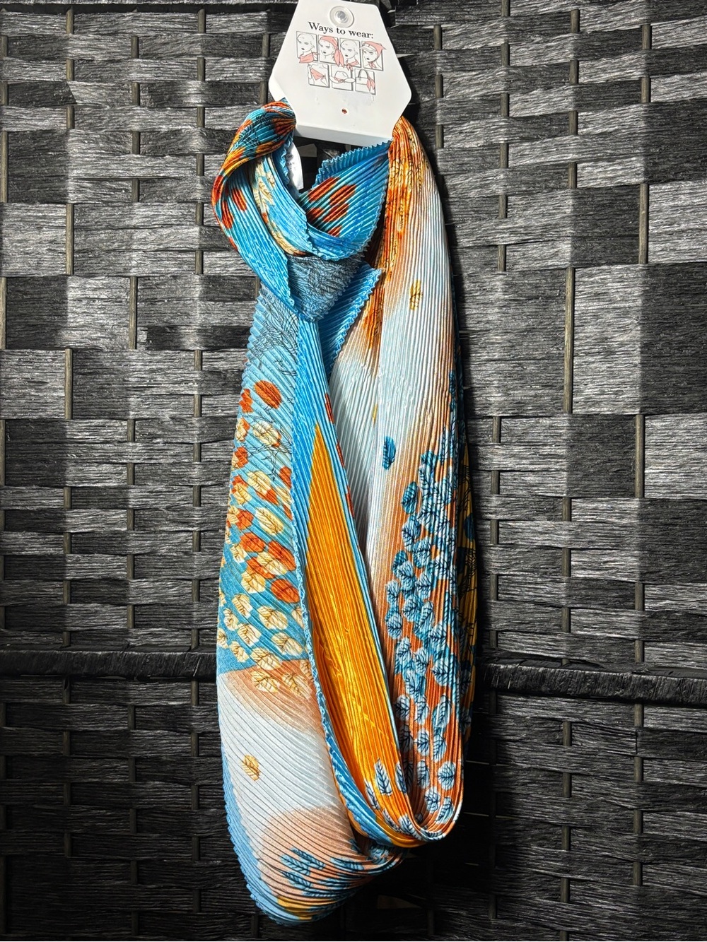 Blue & Orange Pleated Infinity Scarf by
